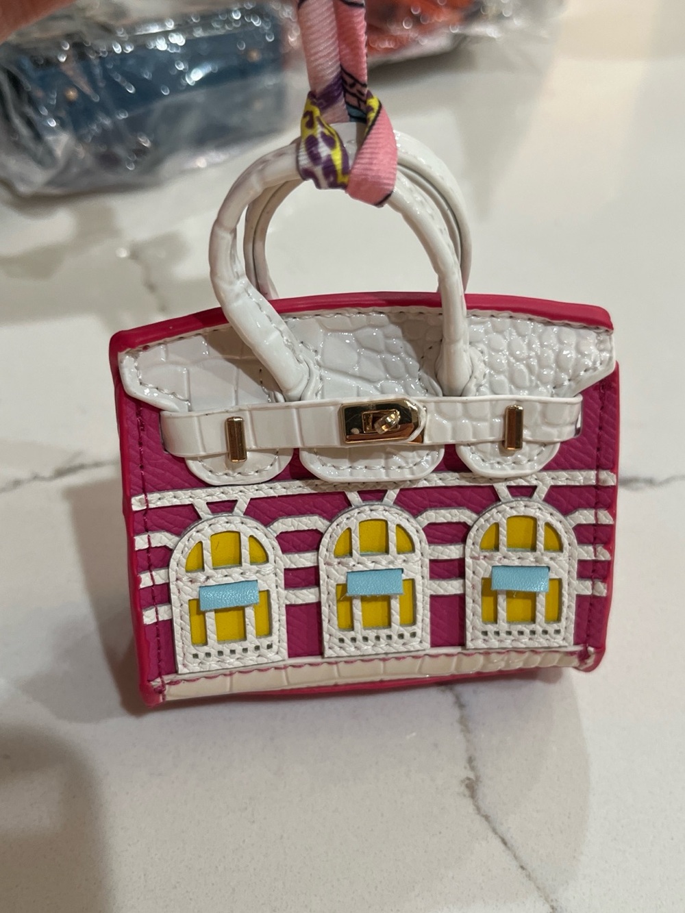 White & Pink Miniature Window-Detail Tote Bag Charm #earpodcase